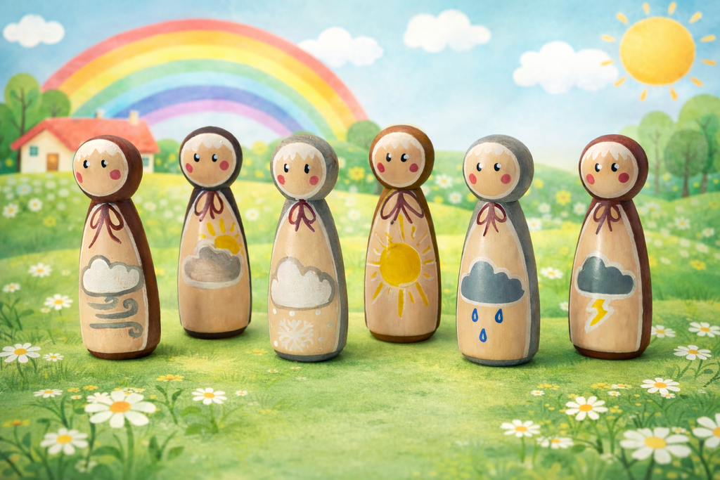 Lot de personnages bois jeu "Découvrir la météo"