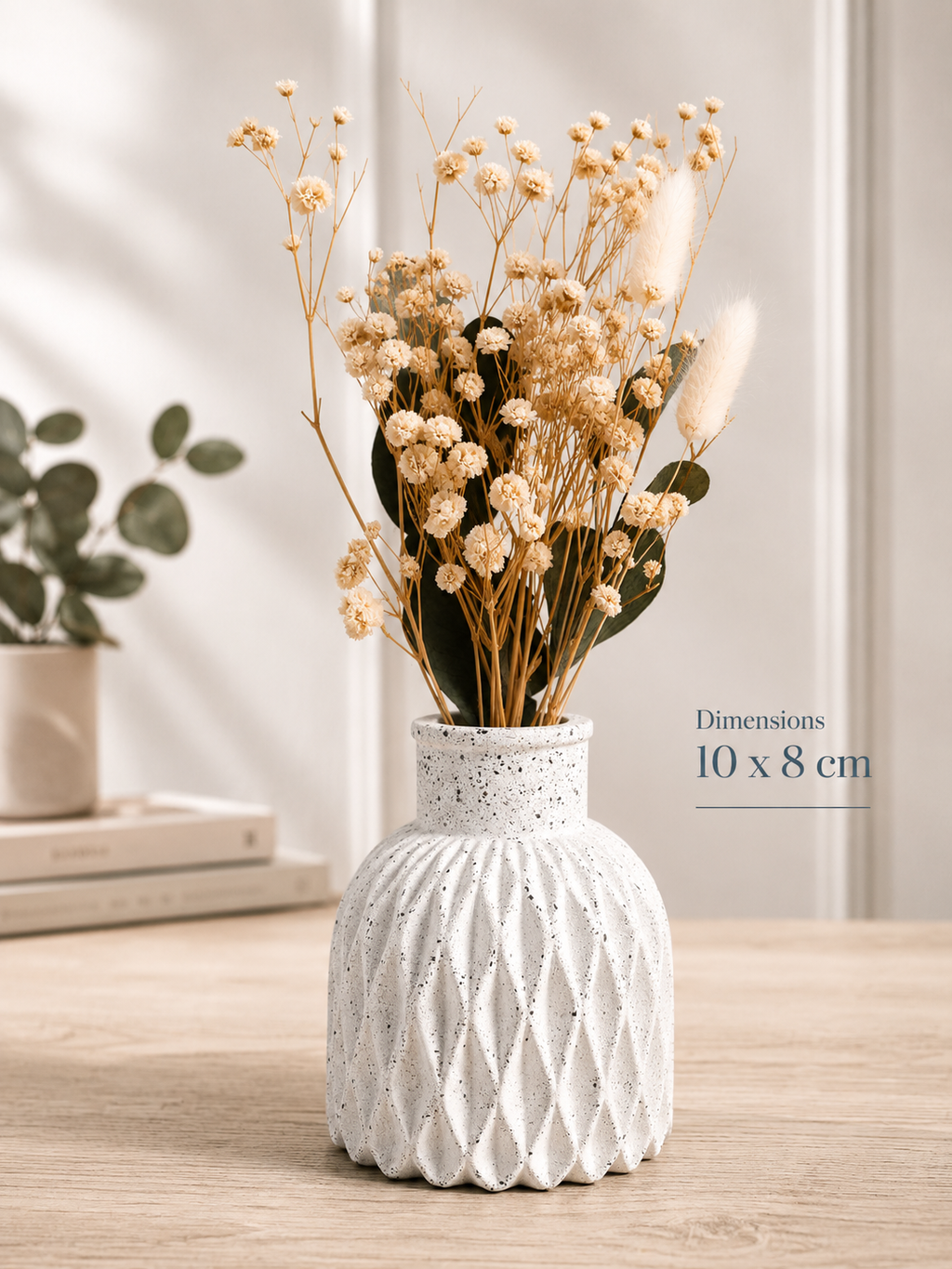 Vase décoratif avec bouquet de fleurs séchées (modèle au choix)